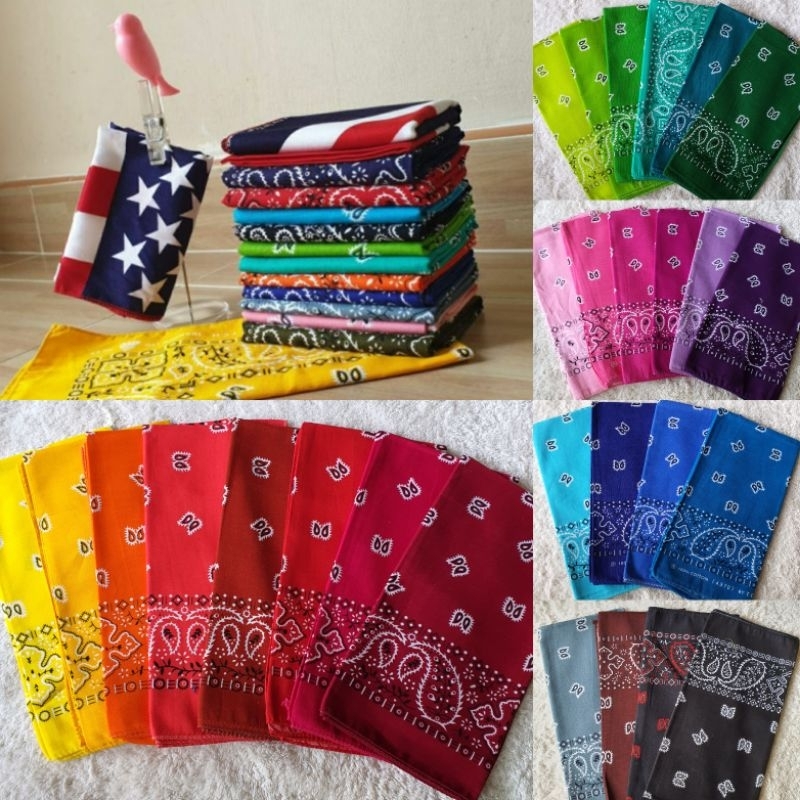 Bandana-ผ้าเช็ดหน้าลายลูกน้ำ "วินเทจ-Vintage" โพกหัว, ผูกผม, ผ้าพันคอ, ปิดปาก Grade Premium Cotton 100%🔥