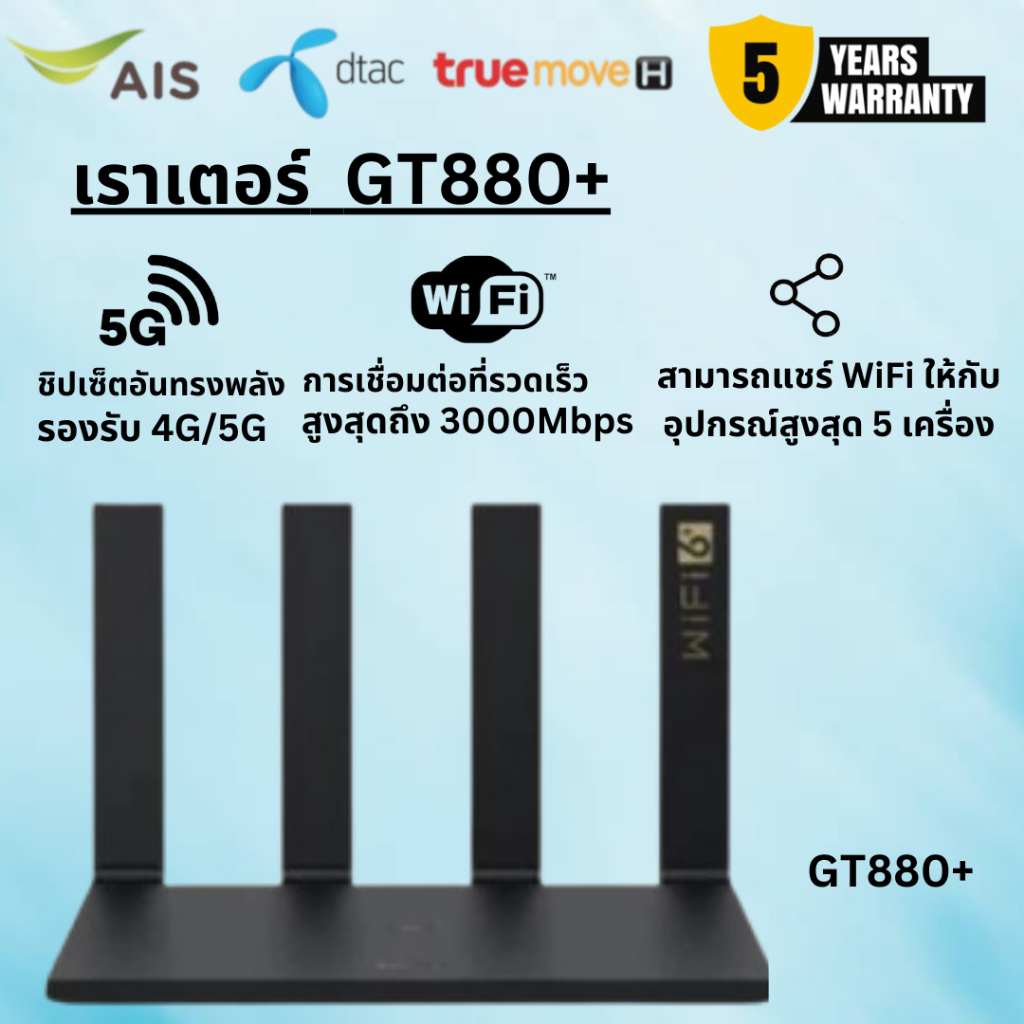 เราเตอร์ไร้สายอินเทอร์เน็ต 4G/5G ซิมการ์ดโมเด็มเราเตอร์ไร้สาย GT880+
