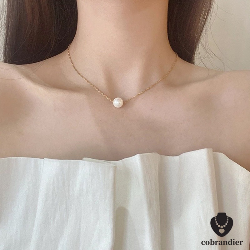 CODส่งเร็ว 1บาทสร้อยคอโชคเกอร์ เงินแท้ เกรด 925ประดับไข่มุกโกลเด้นโซ่ไหปลาร้าเครื่องประดับแบบเรียบง่ายสําหรับผู้หญิง