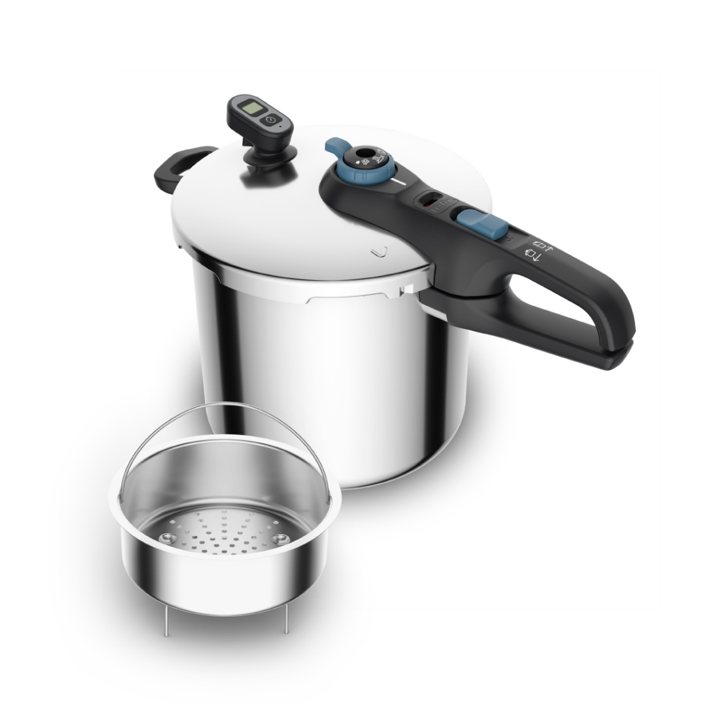 TEFAL หม้ออัดแรงดัน Secure Chrono ขนาด 8 ลิตร รุ่น P2594400 สีSilver/Blue รับประกันศูนย์ 2ปี