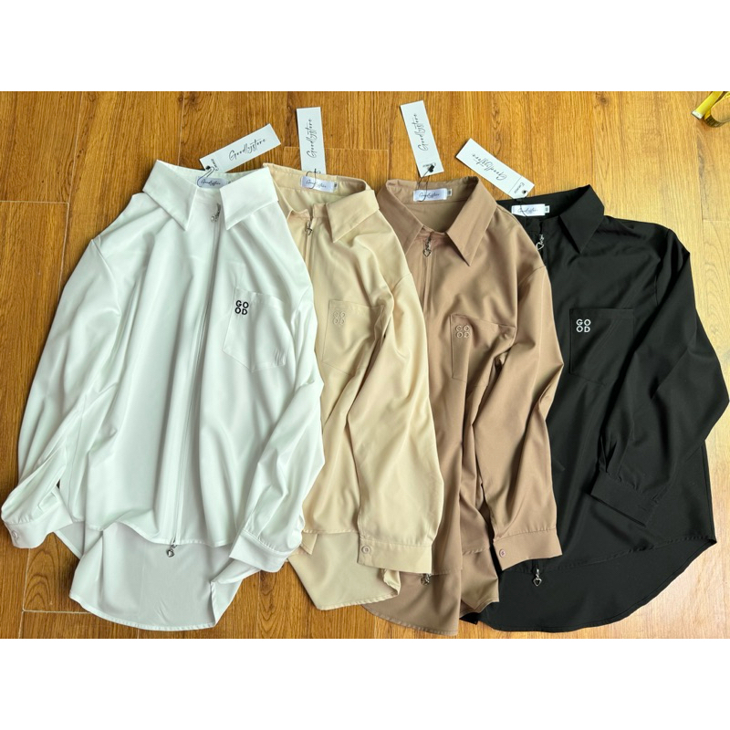 Goodly basic เชิ๊ตซิป สีพื้น ปัก good 48”-60” แขนยาว