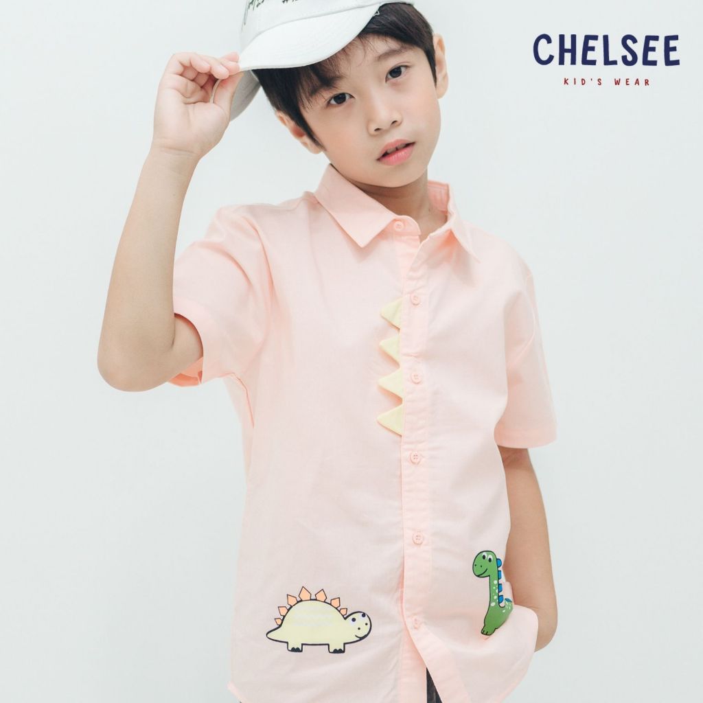 Chelsee เสื้อเชิ้ตแขนสั้น เด็กผู้ชาย แขนสั้น รุ่น 128067 ลายไดโนเสาร์ อายุ 1.5-10 ปี ผ้า 100%Cotton เสื้อผ้าเด็กโต