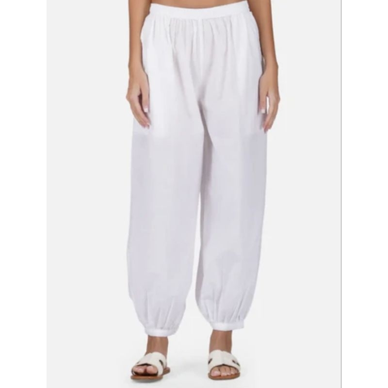 กางเกงสีขาวผ้าฝ้าย ฟรีไซส์ white unisex pant cotton fabric free size pajamas