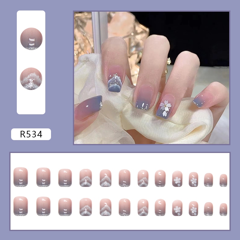 CICI ร้านไทย 【R534】พร้อมส่ง เล็บปลอมสีเจล24ชิ้น เล็บปลอมสำเร็จรูป ใหม่เล็บปลอมกันน้ำ