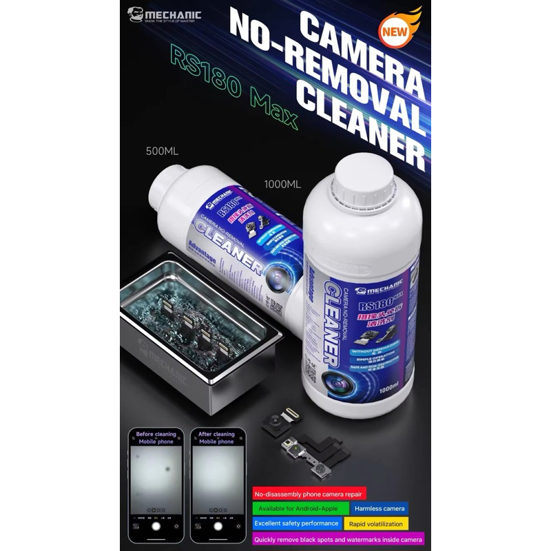 Mechanic RS180 Max น้ำยาทำความสะอาดกล้องหลังมือถือกล้องอัลตร้าโซนิคลายน้ำสีดำจุดเครื่องมือตัวทำละลายบาง