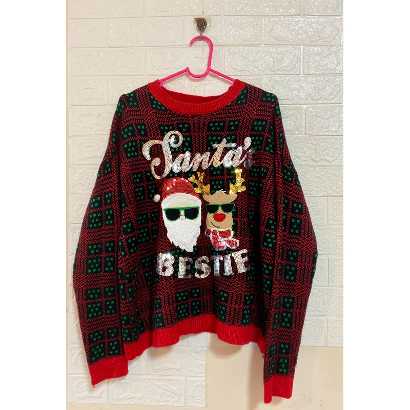 No Boundaries Christmas Sweater🍁เสื้อสเวตเตอร์ ไหมพรม มีปักเลื่อมช่วงอก Size XL