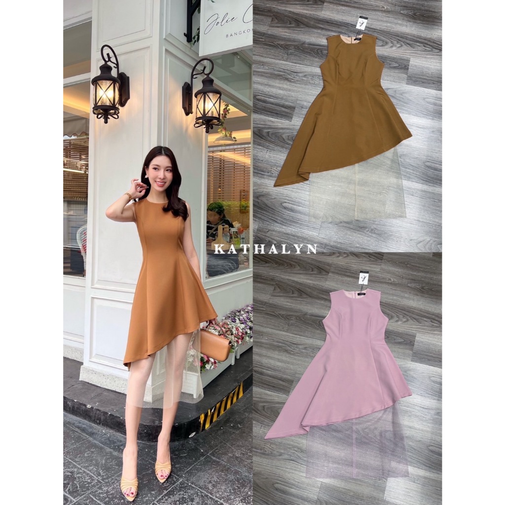 "เช็คสต็อคสินค้าก่อนสั่งซื้อค่ะ" KATHALYN เดรสกระโปรงแขนกุด คอกลม ทรงพอดีตัว