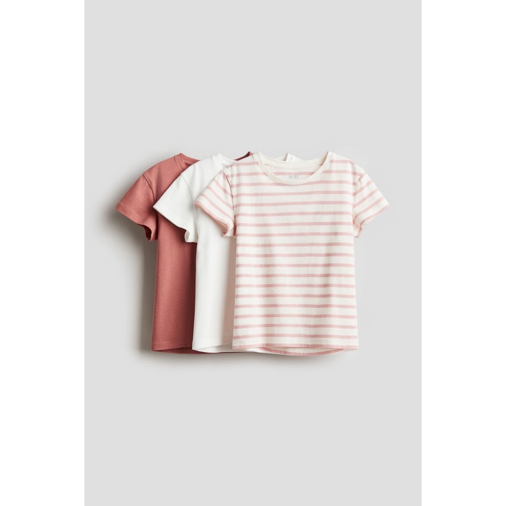 H&M เสื้อผ้าคอตตอนคอกลม แขนสั้น แพ็ก 3 ตัว ไซด์ 2-10 ปี ของใหม่ แท้ พร้อมส่ง