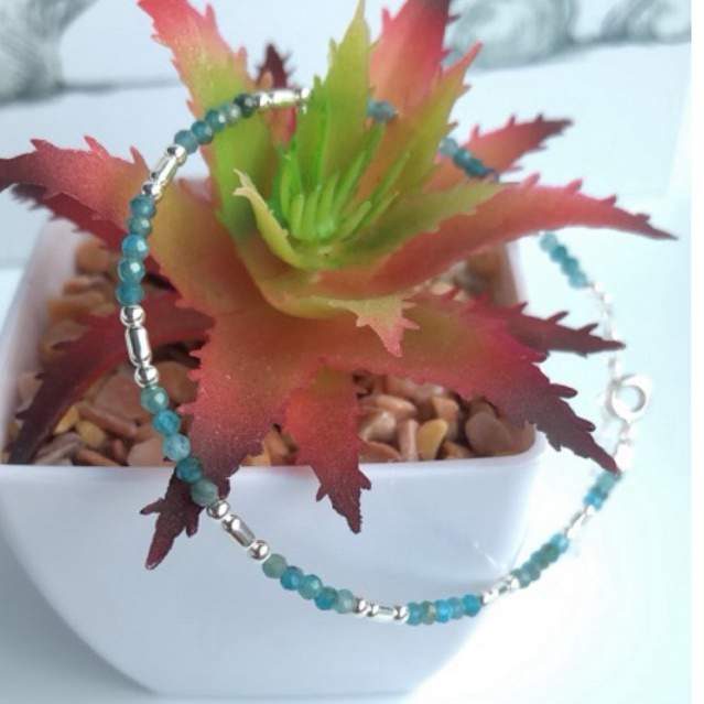 1 pc natural blue apatite beads bracelet 925 silver 💙💙💙