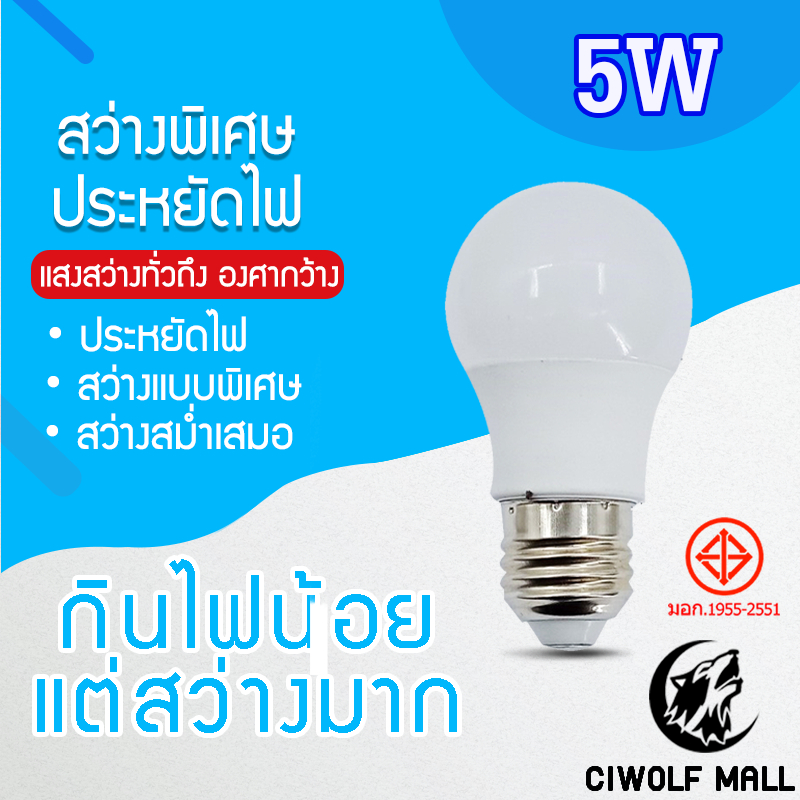 หลอดไฟ BLUB SLIM LED ใช้ไฟฟ้า220V 5W ใช้ไฟบ้าน หลอดไฟขั้วเกลียว E27 Daylight WarmLight