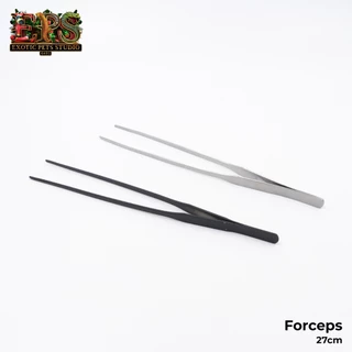 Forceps ฟอร์เซปปลายตรงและปลายงอ สีดำและสีเงิน ขนาด 27 cm. / 38 cm. ที่คีบสแตนเลส ปากคีบสแตนเลส