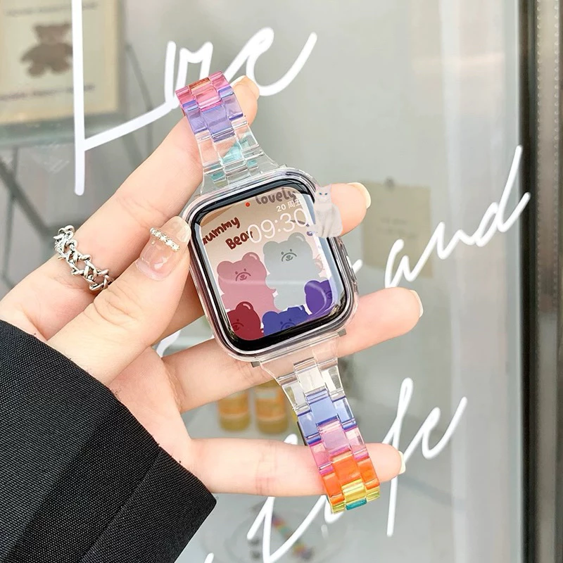 สายเรซิ่นหินอ่อนรุ้ง สาย watch 11 10 9 ultra 8 7 6 5 นาฬิกาข้อมือ ใช้ได้กับ สาย iwatch สายนาฬิกา smart watch