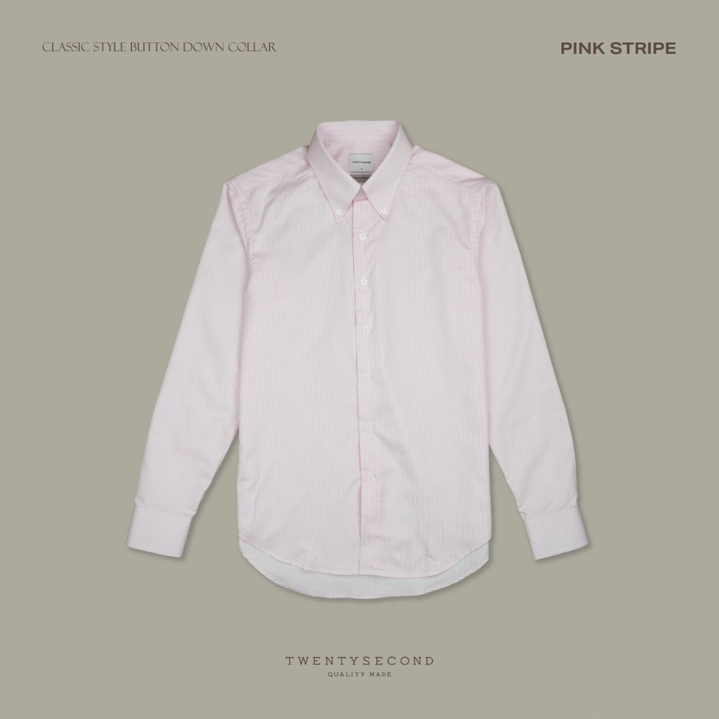 TWENTYSECOND เสื้อเชิ้ตแขนยาว ปกกระดุม ทรง Slim fit รุ่น Wrinkle Free Shirt - ลายทางชมพู / Pink Stri