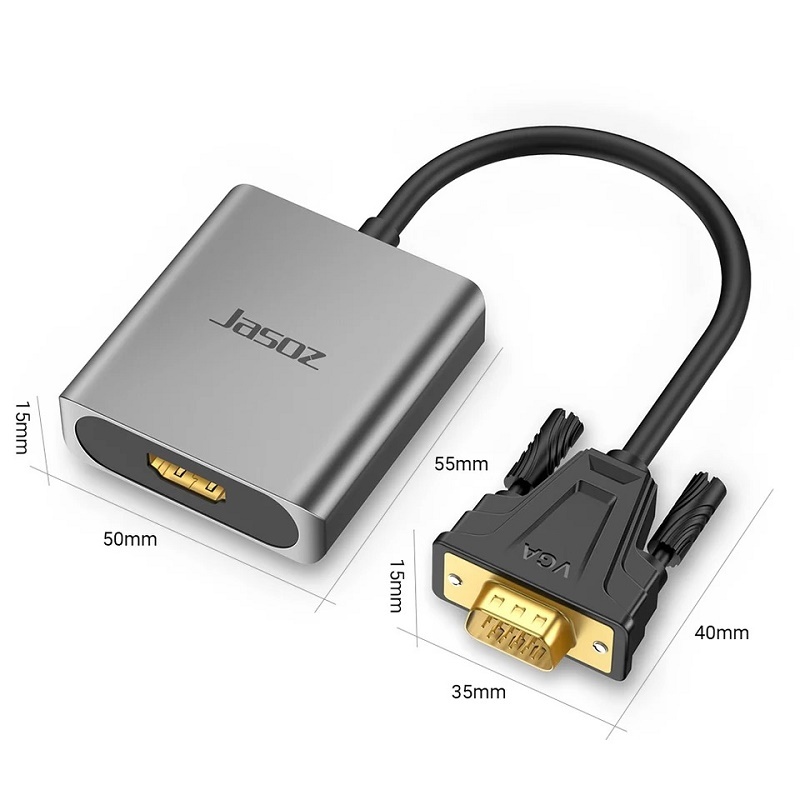⚡ส่งจาก กทม⚡Jasoz VGA To HDMI Adapter อะแดปเตอร์ HDMI มาพร้อมสายไฟ และสายสัญญาณเสียง ขนาด 3.5 มม.