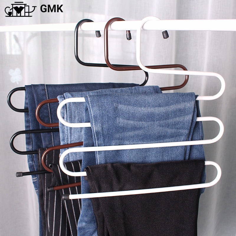 [เเขวนได้5ตัว] ไม้แขวนกางเกง ไม้แขวนเหล็ก รูปตัวS ที่แขวนกางเกงกระโปรงไซต์ใหญ่ รุ่นประหยัดพื้นที่ G2988