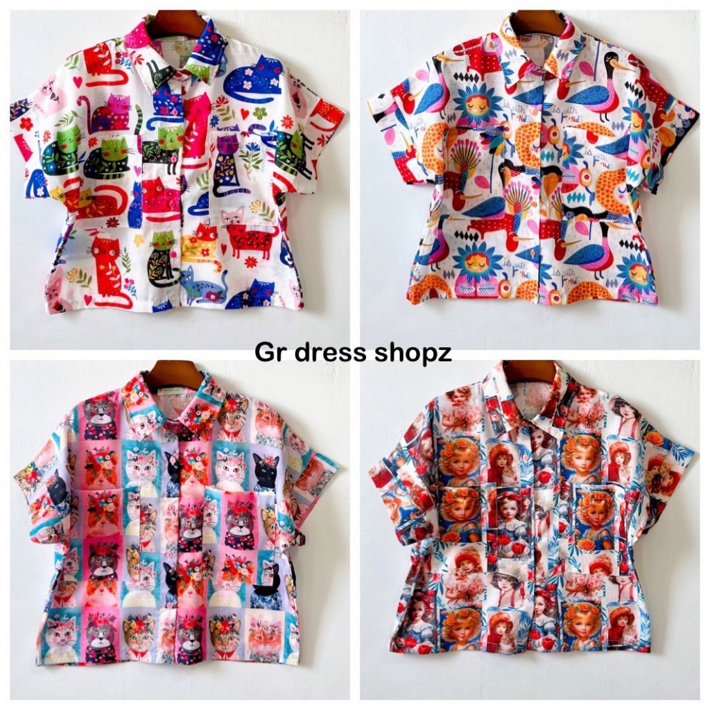 ป้าย Princess เสื้อเชิ้ตแขนสั้นผ้าคอตตอนแต่งกระเป๋าคู่ อก 40 นิ้ว ยาว 20 นิ้ว (เสื้อไม่ยาวนะคะ)