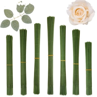 ก้านดอกไม้ห่อพลาสติก Chenille, สาขาดอกไม้จำลองทำด้วยมือ DIY, อุปกรณ์เสริมช่อดอกไม้, ลวดสีเขียว/เหล็ก