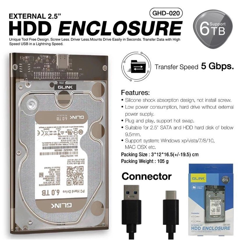 🚀🚀มีส่งด่วน🚀🚀GLINK BOX HDD SATA 2.5” รุ่น GHD-020 USB3.0 กล่องสำหรับใส่ฮาร์ดดิส