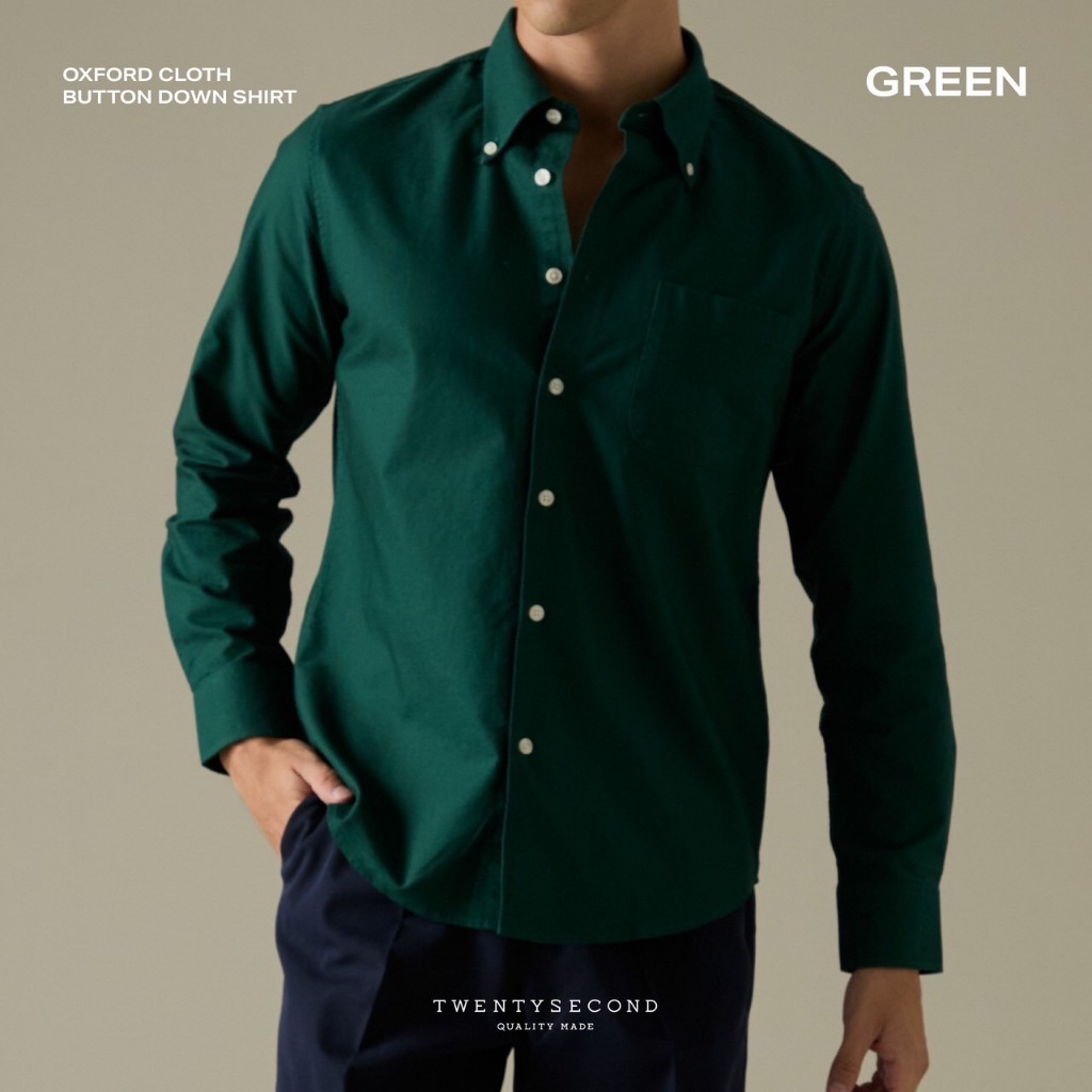 TWENTYSECOND เสื้อเชิ้ตแขนยาว ดุมปก รุ่น Oxford Cloth Button Down Shirt - เขียว / Green