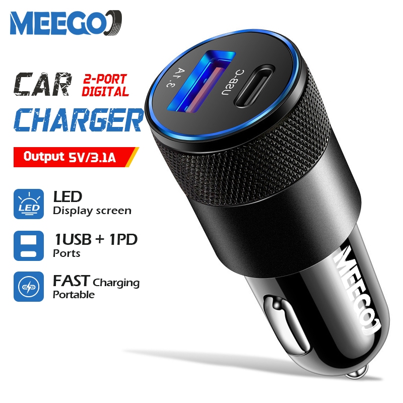 MeeGoo ชาร์จเร็วในรถยนต์ 2พอร์ต หัวชาร์จ12/24V 1USB + พอร์ต 1PD