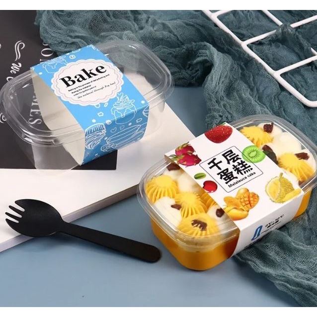 กล่องพลาสติกใสสี่เหลี่ยมผืนผ้า พร้อมฝาปิดล็อก 300 ml กล่องเค้กแนวเกาหลี (ไม่รวมที่คาด) XY092