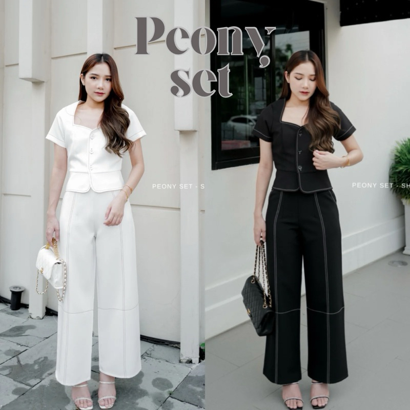PEONY SET - SHP_HAPPY ชุดเซตแขนสั้นและกางเกงขายาว detail เดินได้สีตัด