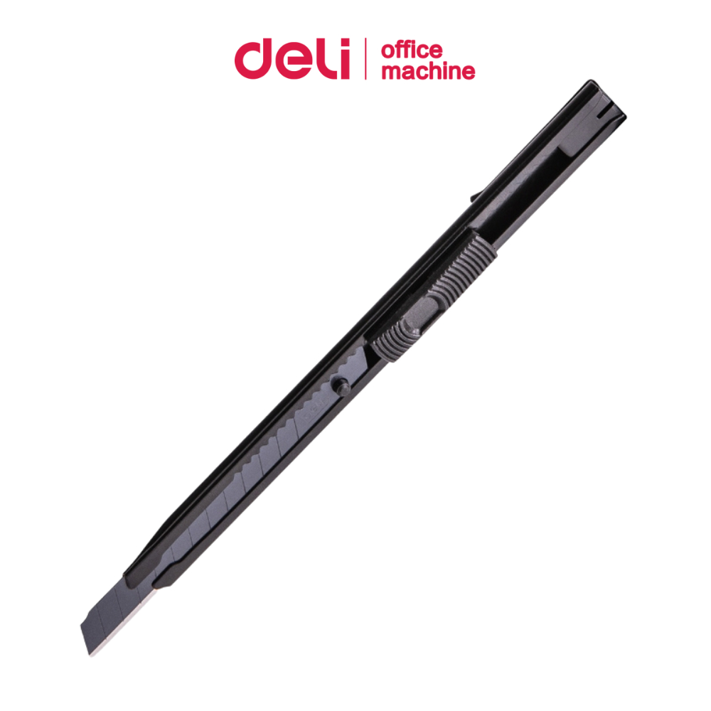 Deli มีดคัตเตอร์ คัตเตอร์ ด้ามแสตนเลส 9 มม ใบมีดคม เปลี่ยนได้ พกพาสะดวก ล็อคกันเลื่อน แข็งแรง ได้มาตรฐาน Cutter