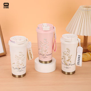 แก้วกาแฟ แก้วน้ำ 500ml. สแตนเลส 316 กระบอกน้ำ กระติกน้ำ Lily of the Valley B0161