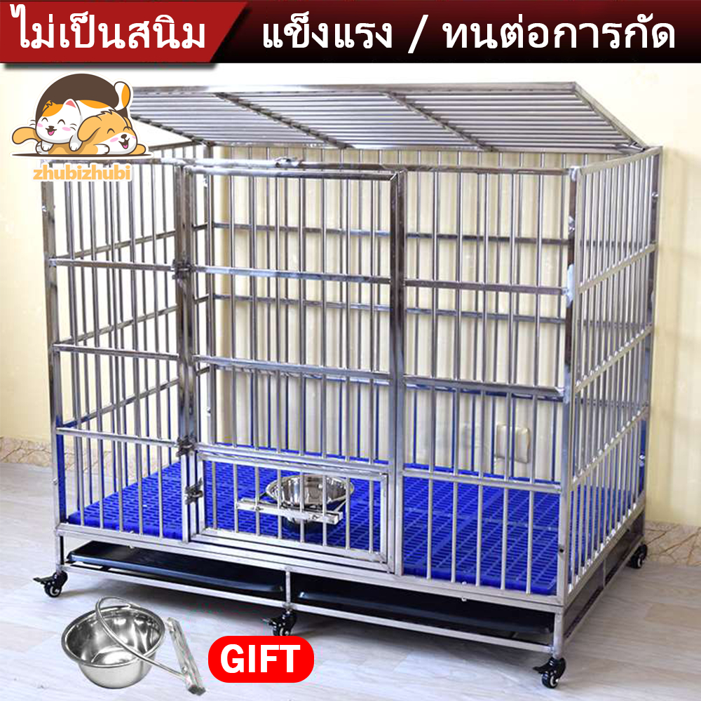 ส่งฟรี กรงสุนัขสแตนเลส 304 Stainless Steel Dog Cage ไม่ขึ้นสนิม ประกัน2ปี มีล้อ