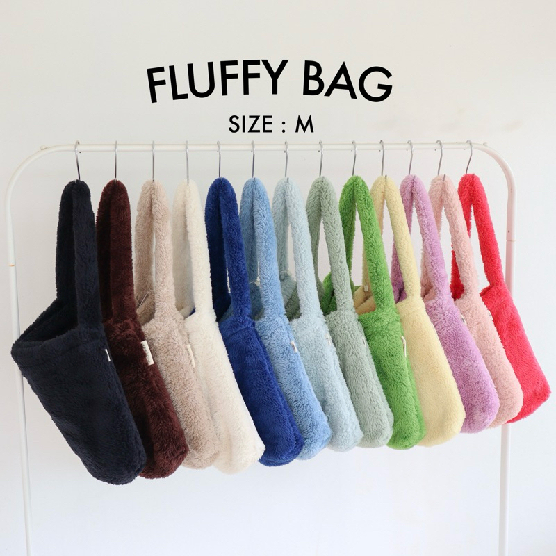 [พร้อมส่ง] Fluffy bag Size:M กระเป๋าขนนุ่ม สะพายไหล่ 13 สี งานผลิตในไทย made in Thailand ใส่ไอแพดได้