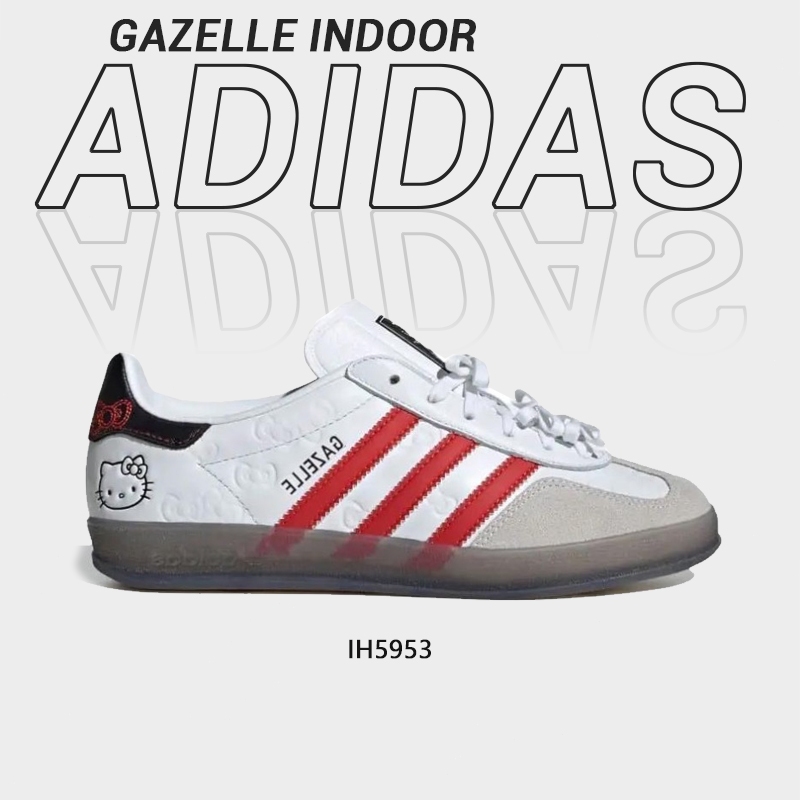 Hello Kitty x Adidas Originals GAZELLE INDOOR “White/Red/Core Black” คลาสสิค วินเทจ รองเท้าวิ่ง รองเท้าผ้าใบ