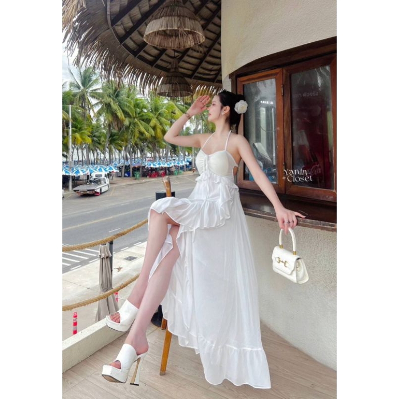 Peony Dress เดรสยาวคล้องคอ ทะเล คาเฟ่