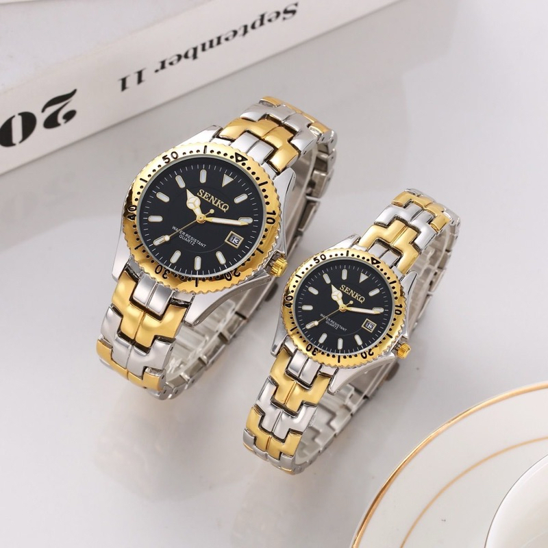 นาฬิกาข้อมือผู้หญิงและผู้ชาย Senkq ของแท้100% ดีไซน์แท็กซ์สายสแตนเลส2กษัตริย์ มี