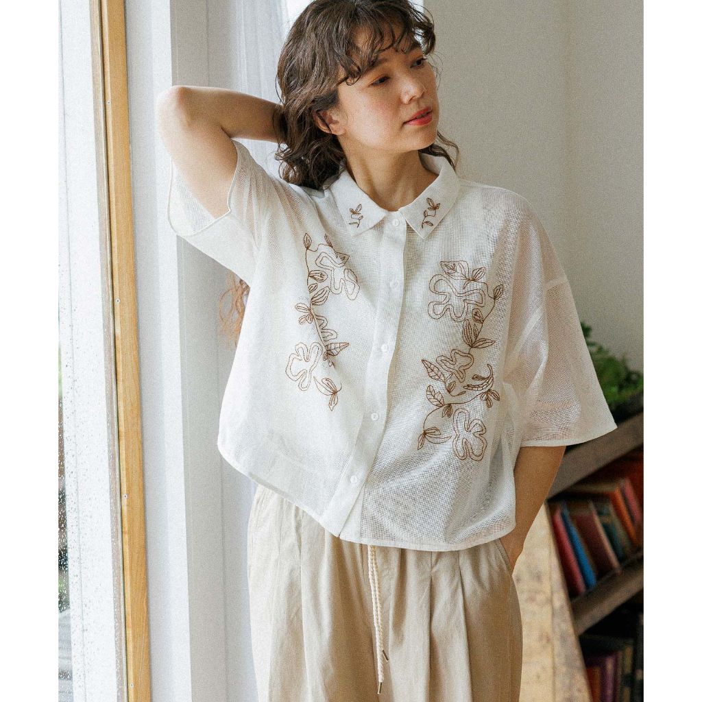 niko and ... Sheer mesh embroidered shirt