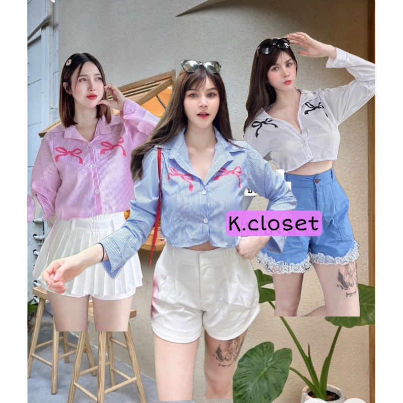 Crop shirt Bow เชิ้ตครอป สกรีนลายโบว์ น่ารักมากๆ