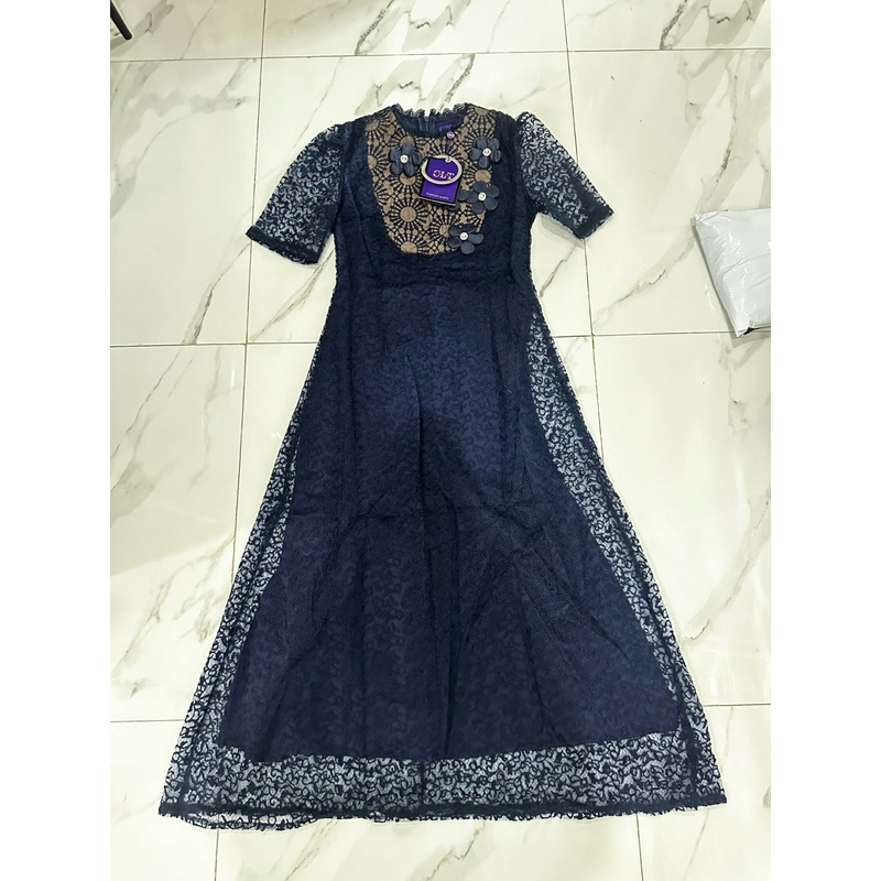 (m,l,xl) เดรสยาว สีกรม งานสวยมาก ปักดอก 3d งานป้าย chalita