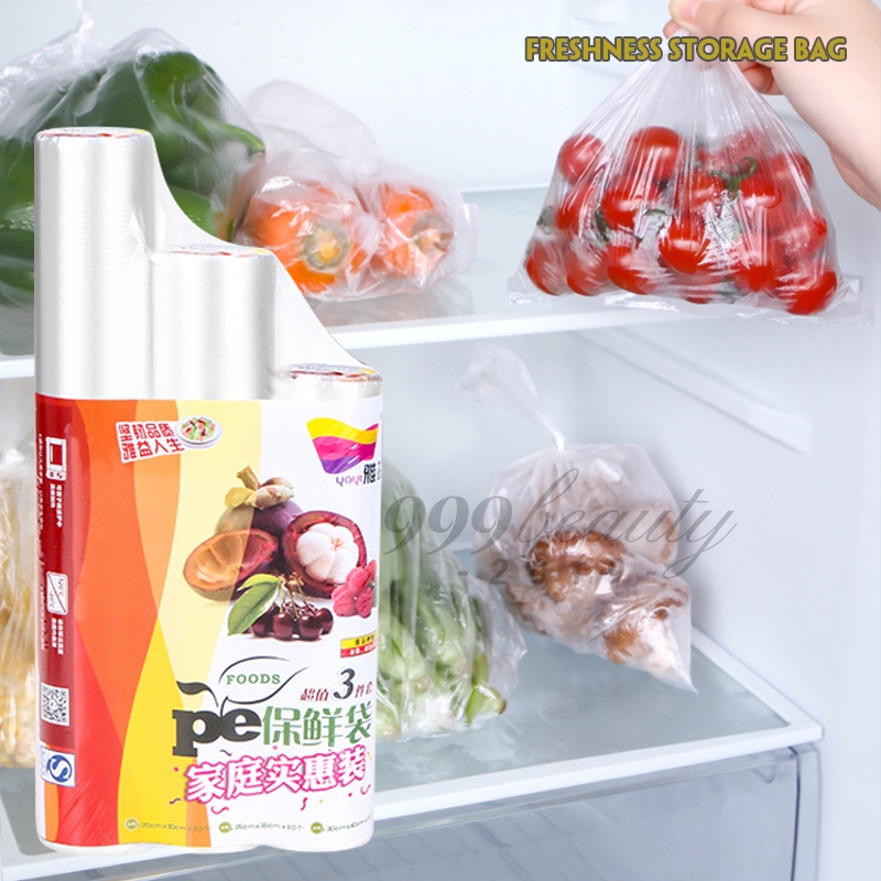 ถุงเก็บอาหาร ถุงม้วนปรุ ถุงม้วนกระตุก เกรด A บรรจุ 1แพ็ค3ม้วน 150ใบ ขนาด 30x40cm B0156