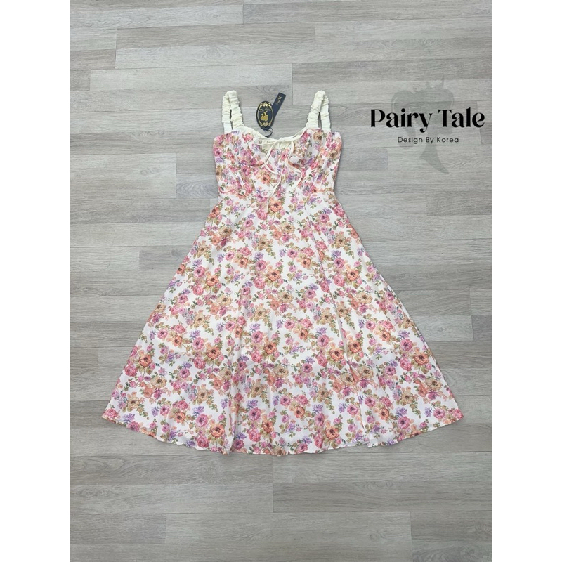 M10 งานป้าย Pairytale Dress ชุดเดรสยาวสายเดี่ยวลายดอก สำหรับผู้หญิง เสื้อผ้าแฟชั่นผู้หญิง ไซส์ S-XL