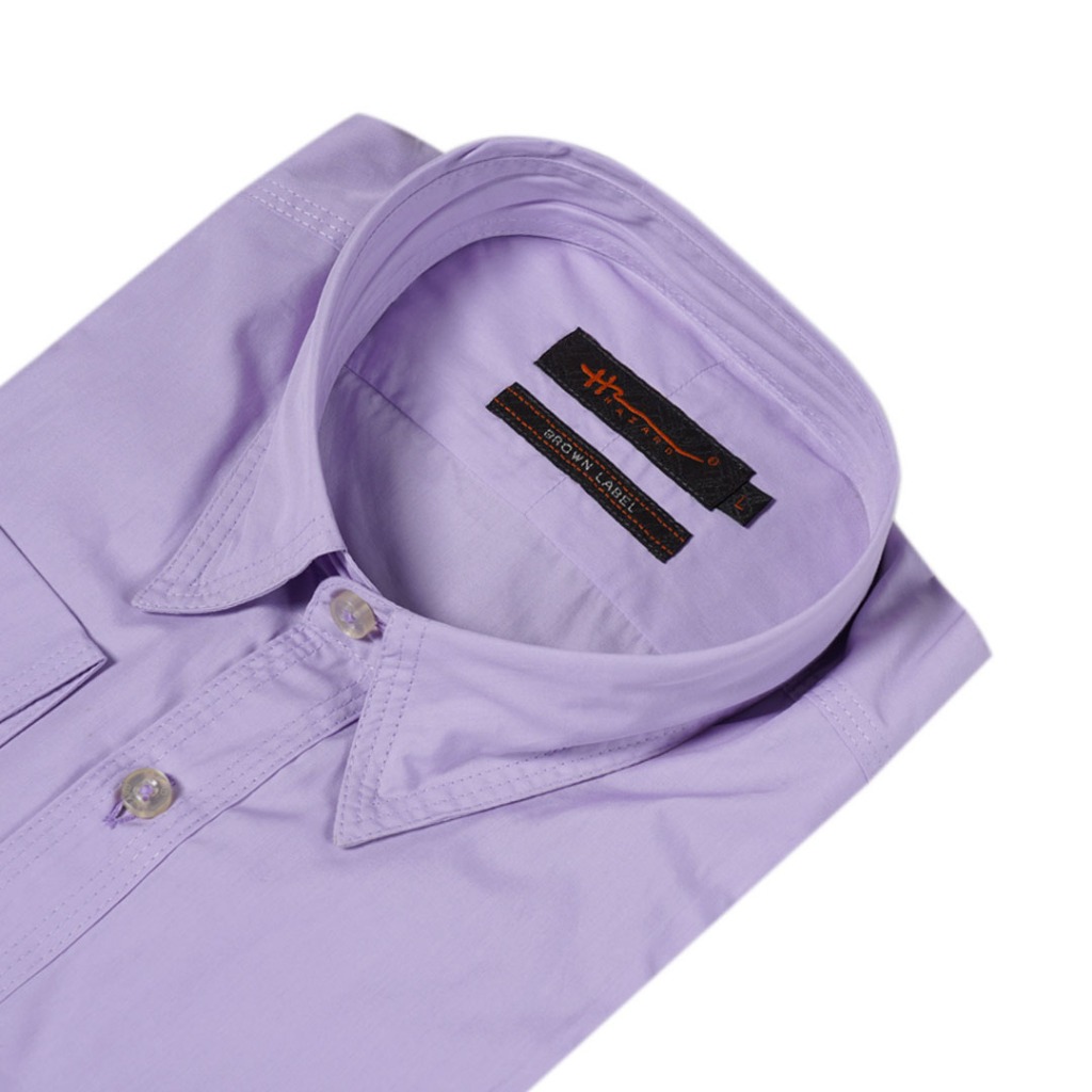 Hazard เสื้อเชิ้ตแขนยาวสีพื้น เนื้อผ้า cotton (คอตตอน) สีม่วงอ่อน