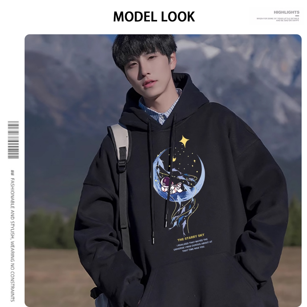 มนุษย์อวกาศ เสื้อฮู้ด แขนยาว ดวงจันทร์ อ่อนนุ่ม อเนกประสงค์ สีดำ สีขาว สีเทา การ์ตูน ชุดคู่ M-3XL【FS】 - รูปที่ 2