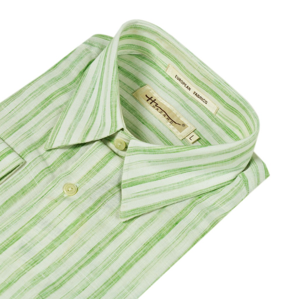 Hazard เสื้อเชิ้ตทำงานแขนยาวลายทาง ผ้า Linen(ลินิน) สีเขียวกลาง (44)