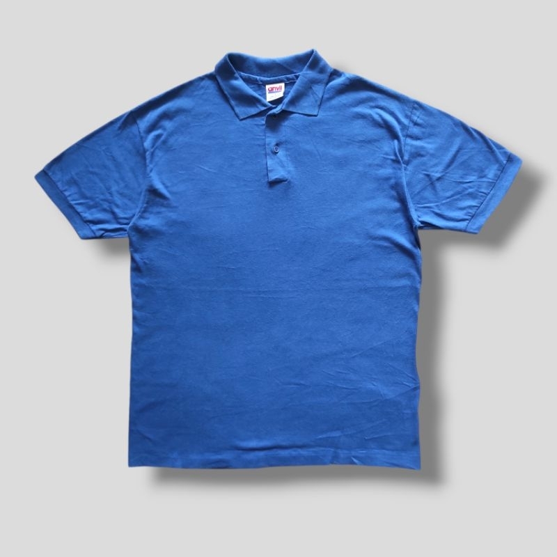 VINTAGE 90' ANVIL SHIRT คอปก (MADE IN USA) เรียบๆ ตะเข็บเดียว ไม่มีข้าง ไซส์ L