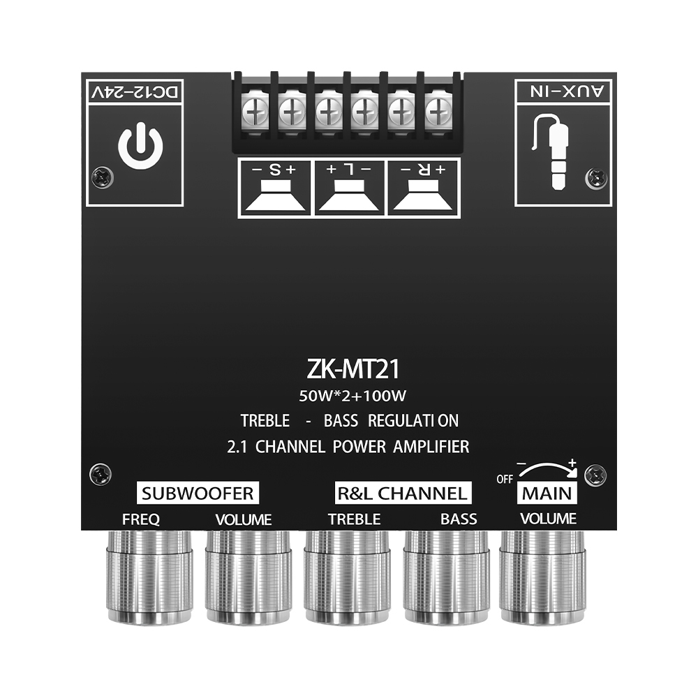 ZK-HT21 แอมป์บลูทูธ แอมป์จิ๋ว เครื่องขยายเสียง Aux Bluetooth5.0 สเตอริโอเครื่องขยายเสียงบอร์ด 2.1ช่อง 160W * 2 + 220W