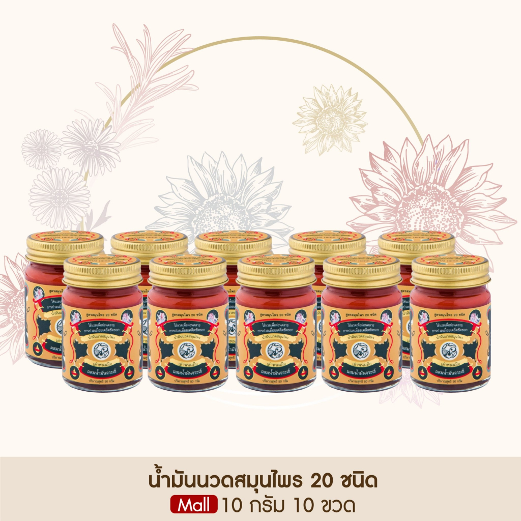 ของแท้ 100 % น้ำมันนวด ยาหม่องสมุนไพร ตราเต่าพนมมือ ลดอาการปวด แมลงกัดต่อย คลายเส้น [ ขนาด 10 กรัม 10 กระปุก ]