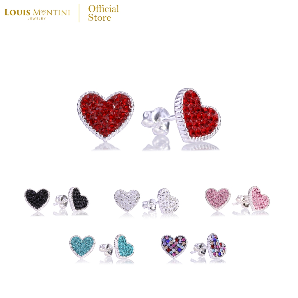 Louis Montini (Jewelry) Sterling Silver 925 Earrings ต่างหูเงินแท้ 92.5% ต่างหูผู้หญิง รูปหัวใจ LJER01