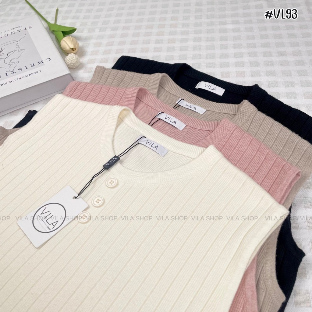 VL93 เสื้อไหมพรมแขนกุดผ้าร่อง งานป้าย VILA
