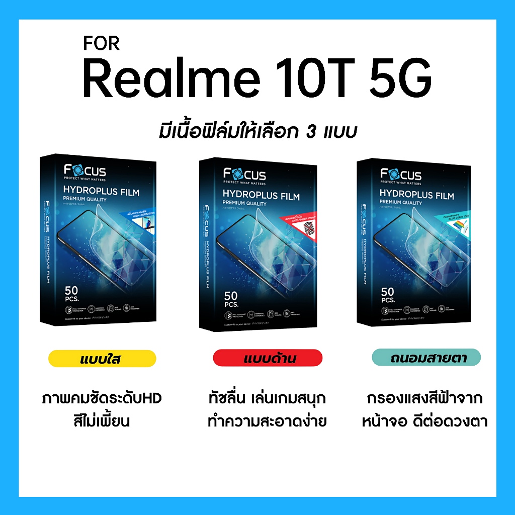 ฟิล์มไฮโดรพลัส Focus สำหรับ Realme 10T 5G เต็มจอ มีอุปกรณ์ติดฟิล์มให้