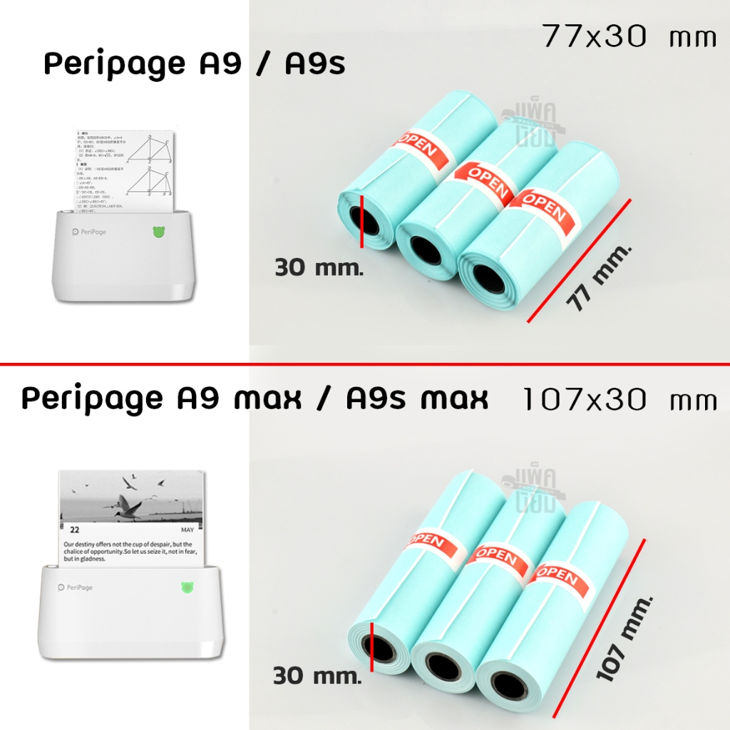 กระดาษสติ๊กเกอร์ peripage A9/A9max (3ม้วน/แพ็ค) ขนาด 77x30mm / 107x30mm รูปที่ 3