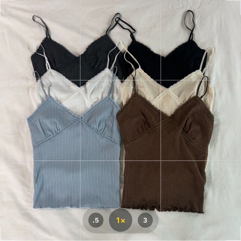 #28TOP118 💐 เสื้อสายเดี่ยวลูกไม้คอวี