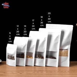 ถุงคราฟท์สีขาว หน้าต่างขุ่น เคลือบกันน้ำ ถุงซิป ตั้งได้ (50ใบ)